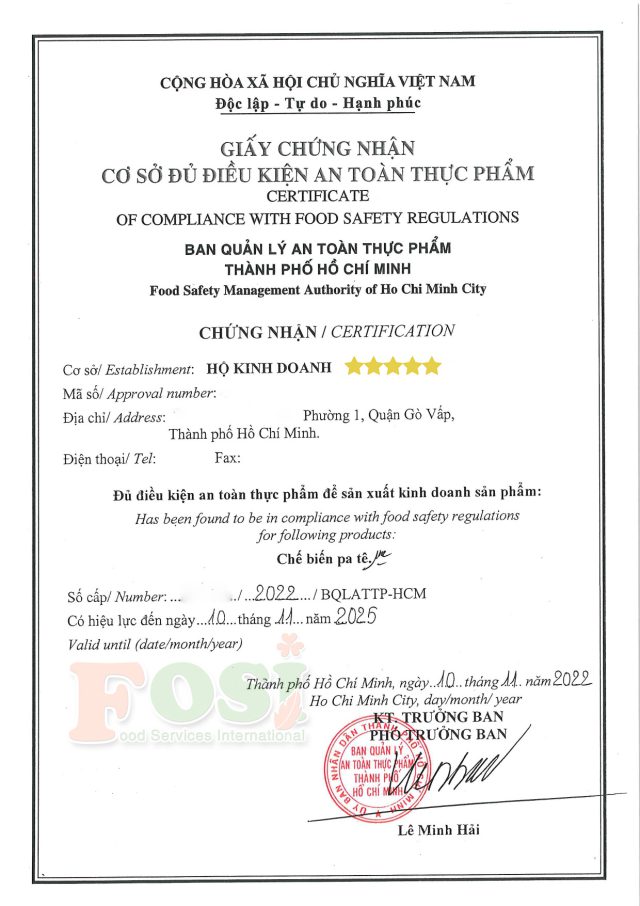 xin giấy phép an toàn vệ sinh thực phẩm